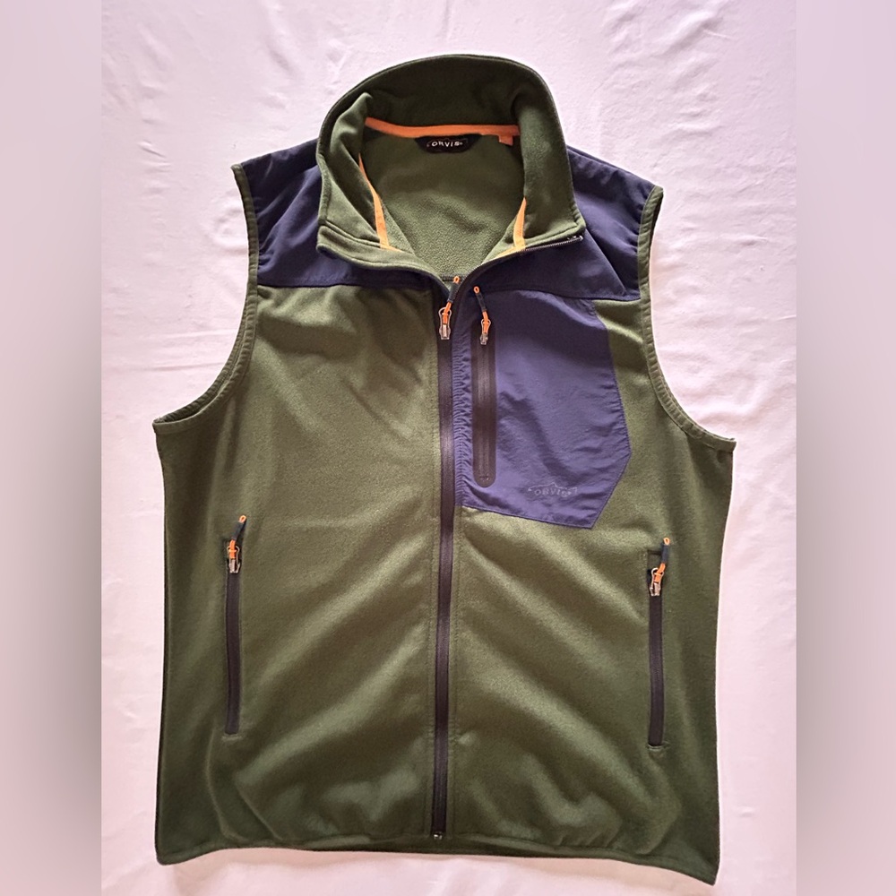 Orvis Men’s Green Softshell Fleece Vest Full Zip Outdoor Size Large